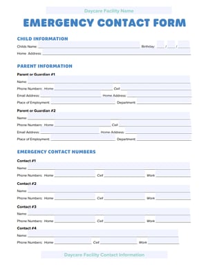 Free Printable Daycare Emergency Contact Form
